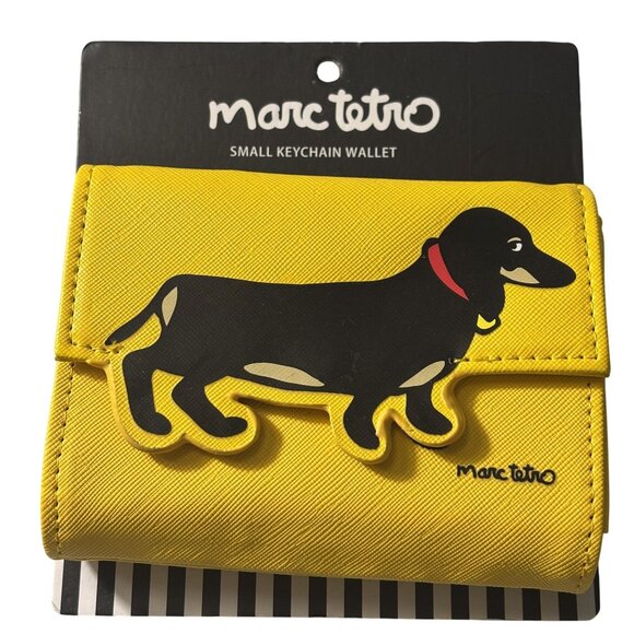 Marc Tetro Handbags - Marc Tetro Small Keychain Wallet Yellow Dachshund Design With Striped Interior